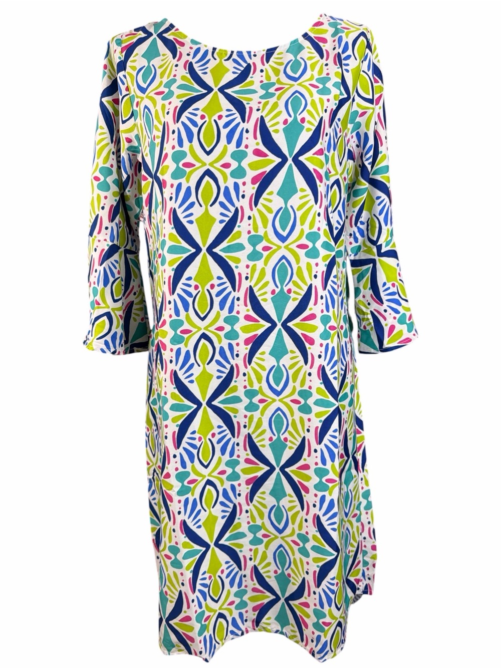 Buckhead Betties Colorful Geometric Shift Dress -Blue Green Pink NWT Size Large